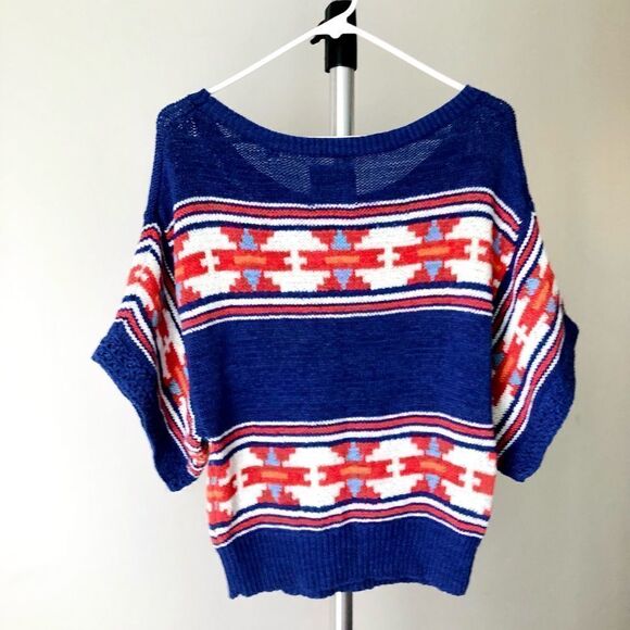 AMERICAN EAGLE Dark Purple Boho Chunky Knit Kimono Short Sleeve Sweater / Sz M - Picture 3 of 5